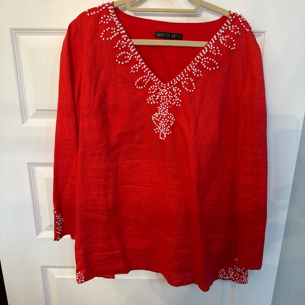 COPY - Lafayette 148 linen beaded tunic